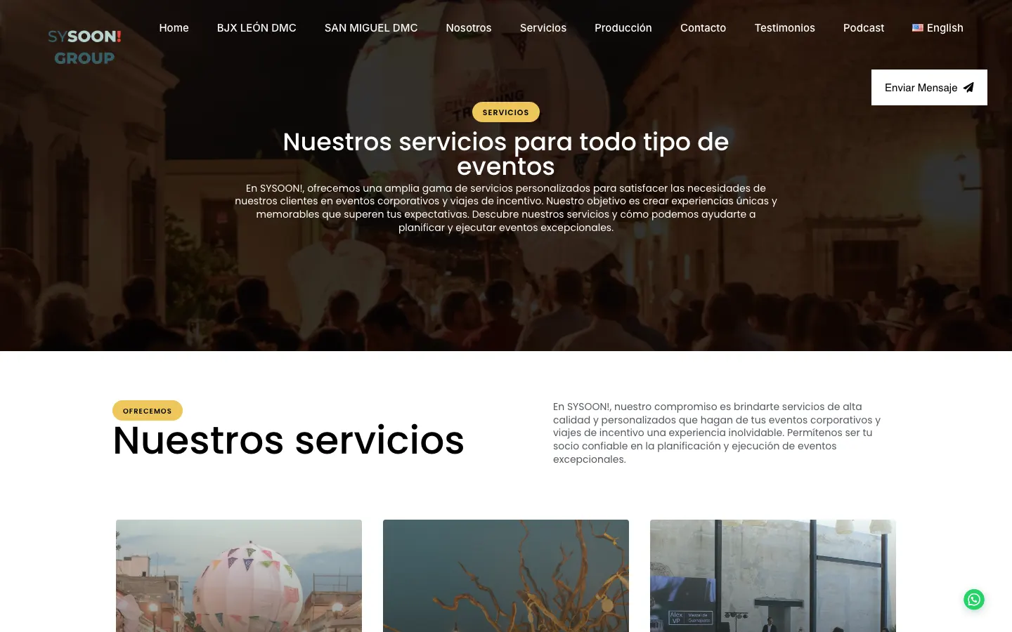 Página de servicios para eventos corporativos
